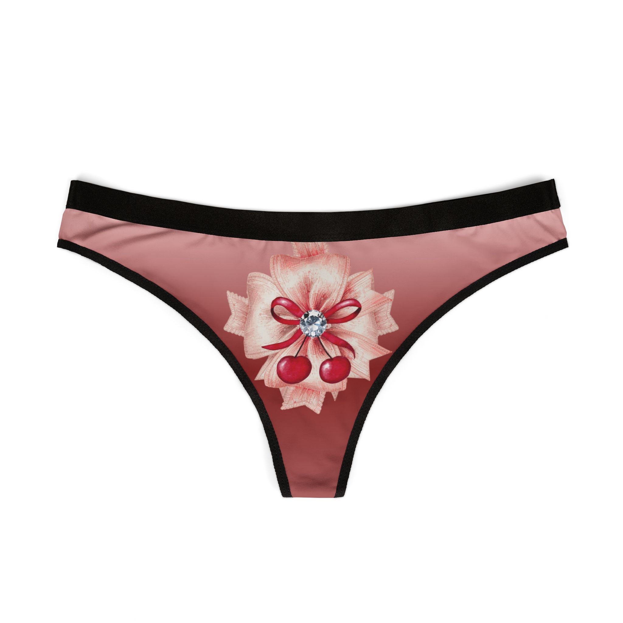 Cherry Bow Panties | Cute Cherry Core Thong for Her | Pink Girly Aesthetic Underwear | Kawaii Lingerie | Valentine Gift | Soft Girl Thong