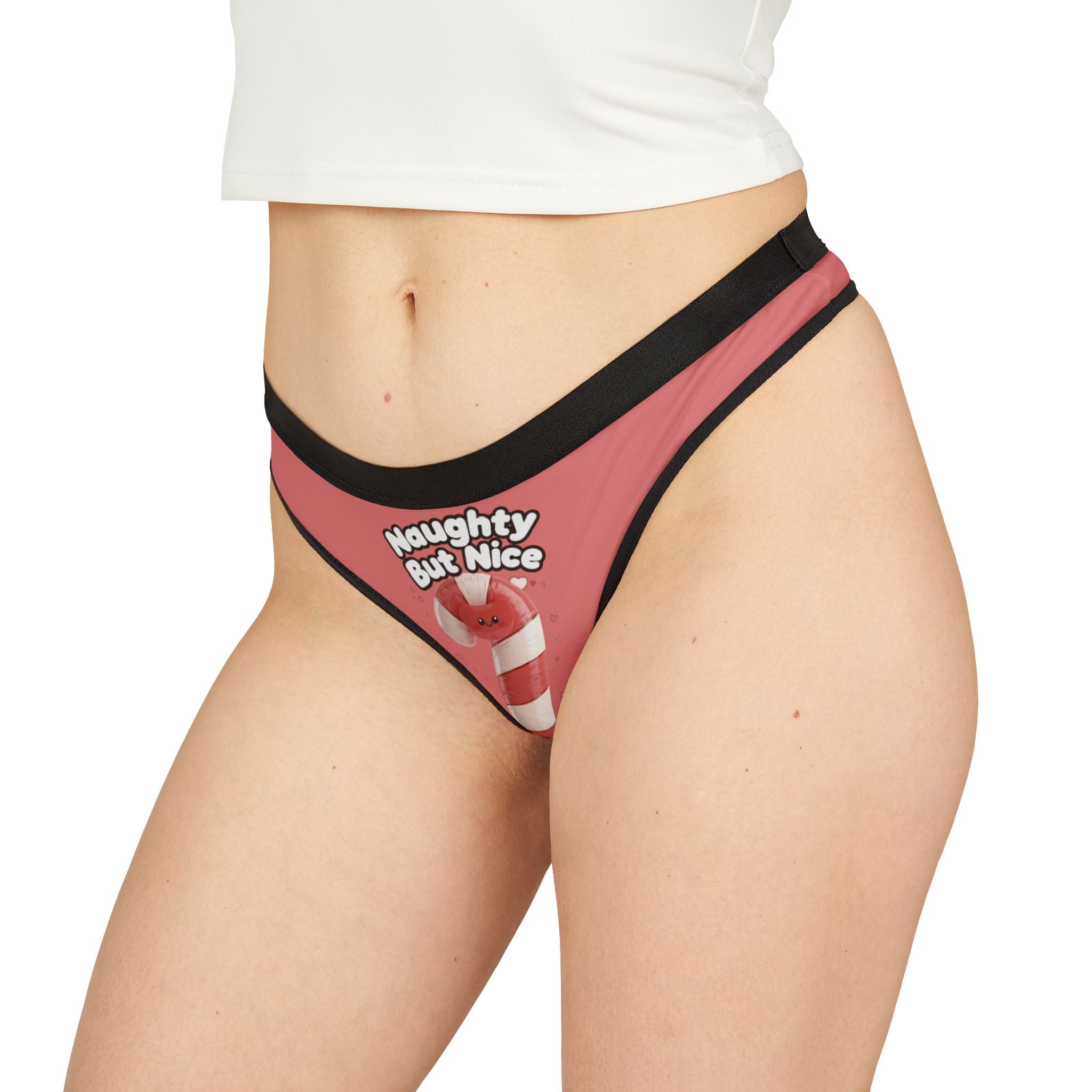 Candy Cane Christmas Thong. Naughty But Nice Panties for Women | Cute Holiday Lingerie | Funny Christmas Underwear Gift