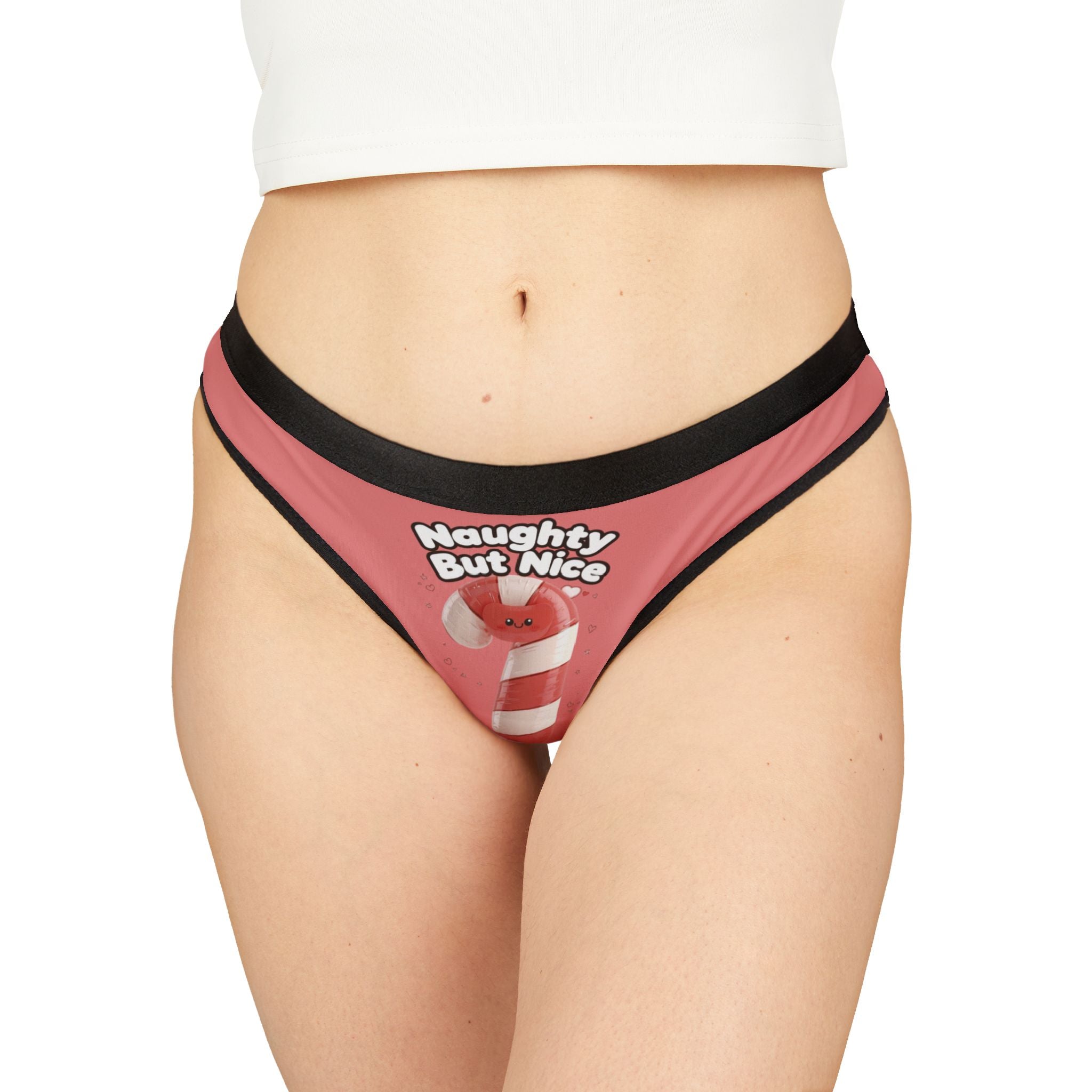 Candy Cane Christmas Thong. Naughty But Nice Panties for Women | Cute Holiday Lingerie | Funny Christmas Underwear Gift